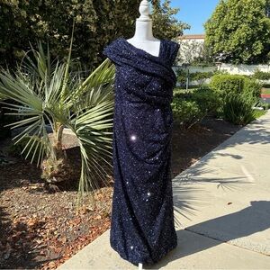 Elegant Sequined Navy Blue Evening Gown 2X
